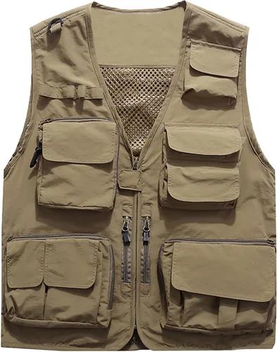 Flygo Chaleco de carga para hombre, casual, ligero, al aire libre, pesca, trabajo, safari, viajes, fotos, con múltiples bolsillos