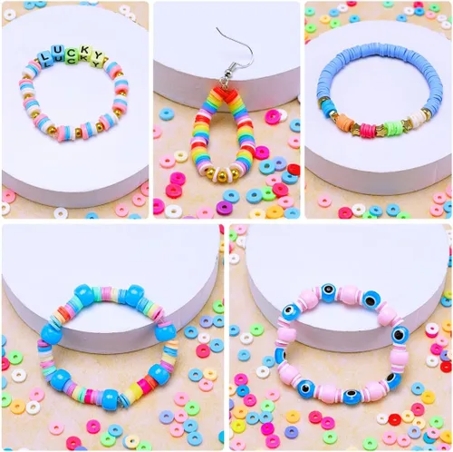 Miniatura 4 de Bundooraking - 2000 piezas Cuentas de arcilla verde (6 mm) para hacer joyas, cuentas Heishi para pulseras, collares y aretes, accesorios