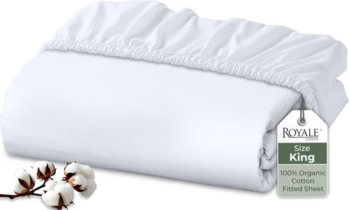 Miniatura 17 de Royale Linens Sábana bajera ajustable de algodón 100% orgánico - Tejido percal - Sábanas bajeras de bolsillo profundo súper suaves - Sábana elástica