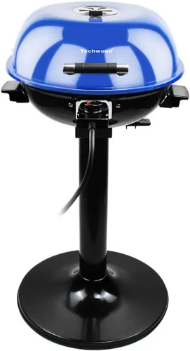 Techwood Parrilla eléctrica para interiores y exteriores de 1600 W, parrilla eléctrica de barbacoa, parrilla de soporte extraíble portátil, azul