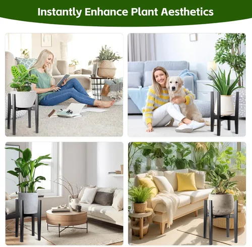 Miniatura 7 de Soporte ajustable de bambú para plantas de interior, estante moderno para flores con compatibilidad de maceta de 8 a 12 pulgadas, diseño de esquina