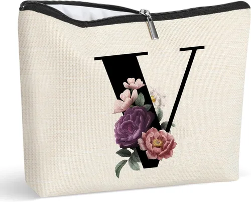 Miniatura 23 de Bolsa de maquillaje personalizada con inicial para mujer, bolsa de cosméticos con monograma, regalo de cumpleaños para mamá, regalo de dama