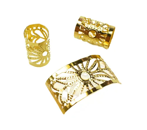 Miniatura 3 de 50 piezas de aluminio ahuecan hacia fuera rastas cuentas metal anillo de pelo decoración trenzado joyería de pelo (dorado)