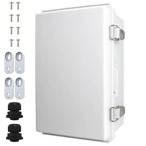 Miniatura 22 de MAKERELE Caja eléctrica impermeable pequeña al aire libre IP67 ABS caja de plástico con placa de montaje, cubierta gris con bisagras, soporte