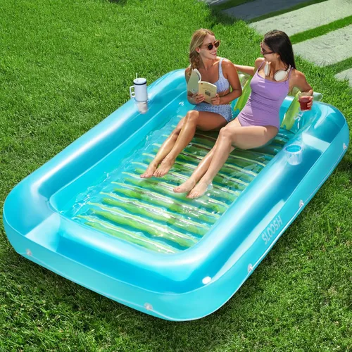 SLOOSH Flotador inflable para adultos, con almohada, 216 x 145 cm, 4 en 1: balsa estilo tina bronceadora, camastro para tomar el sol, para fiestas