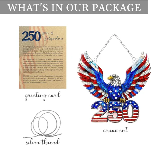 Miniatura 6 de Adorno de 250 aniversario de Estados Unidos, adorno para árbol de Navidad de Estados Unidos, 250 adornos de Navidad de bandera patriótica