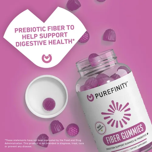 Miniatura 5 de PUREFINITY Gomitas de fibra para adultos con inulina FOS de raíz de achicoria, suplemento prebiótico sin azúcar para digestión diaria y apoyo al