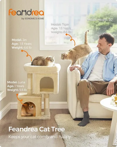 Miniatura 2 de Feandrea Árbol para gatos, torre para gatos de 26.4 pulgadas, condominio de felpa para gatitos de hasta 7 libras, percha grande, 2 cuevas, poste