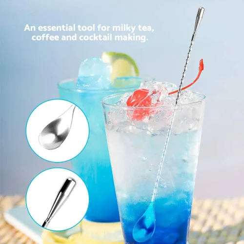 Miniatura 4 de Cuchara mezcladora de barra, cuchara de cóctel de acero inoxidable, mango largo, herramienta de agitación de bebidas, cuchara de mezcla de cóctel