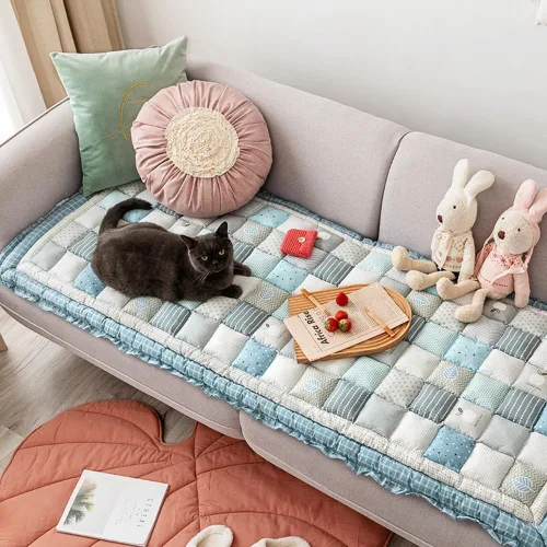 Miniatura 9 de vctops Funda Acolchada de Algodón Gruesa para Sofá para Perro Funda de Sofá Bohemia Hecha a Mano con Patchwork Funda de Sofá con Estampado Floral