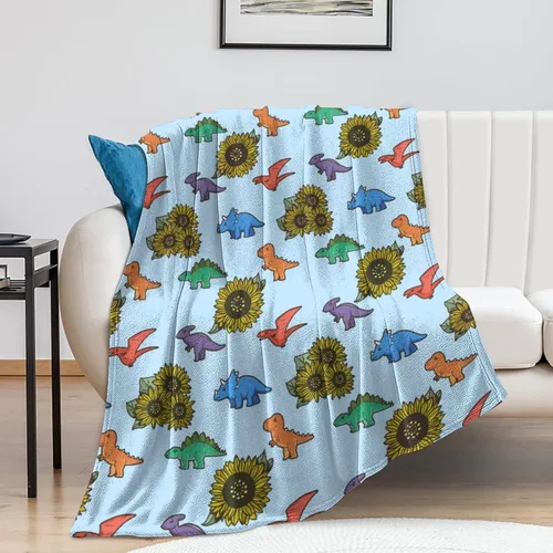 Miniatura 8 de Manta de dinosaurio y girasol, manta de franela de forro polar de 40 x 50 pulgadas, suave, cálida y ligera, mantas para sofá, cama, sofá de viaje
