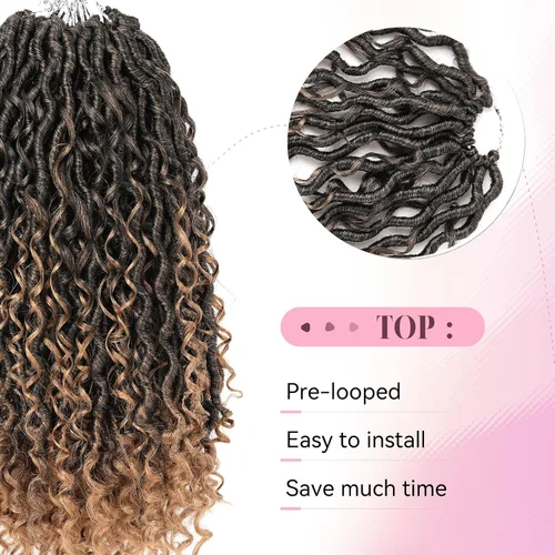 Miniatura 2 de Locs de diosa de imitación de pelo de ganchillo boho, locs de río boho, hippie ondulado de ganchillo con cabello rizado en el medio y puntas T27.