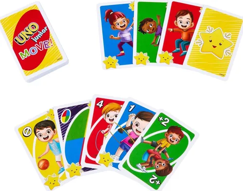 Miniatura 3 de Mattel Games UNO Junior Move - Juego de cartas para niños con reglas de acción para noche familiar, noche de juegos, viajes, campamento y fiesta
