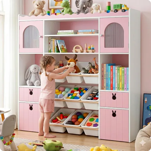 46.46" H Kids Toy Storage Organizer,Toy Chest with Book Shelf,Toy Bins,Storage Cubbies,Drawer and Rolling Cubbies,Easy Access and Clean,Space Saving