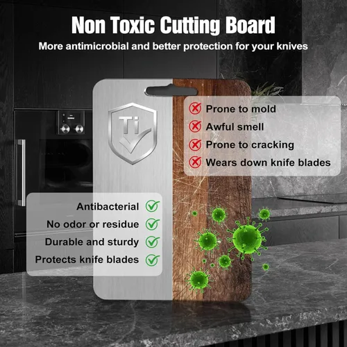 Miniatura 3 de Tabla de cortar de titanio para cocina - Tablas de cortar de titanio 100% puro no tóxicas - Nueva actualización 2025 tablas de cortar de metal
