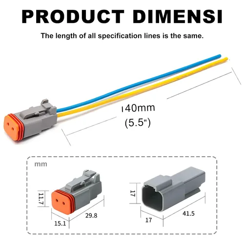 Miniatura 3 de Deutsch - Conector DT de 2 pines, 2 vías DT automotriz, impermeable, conector eléctrico macho hembra, arnés de cableado con cable de 16 AWG