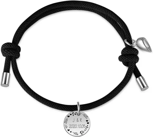 Miniatura 7 de 2 pulseras a juego para parejas, pulseras de corazón de acero inoxidable, pulseras personalizadas para el día de San Valentín, cumpleaños, Navidad