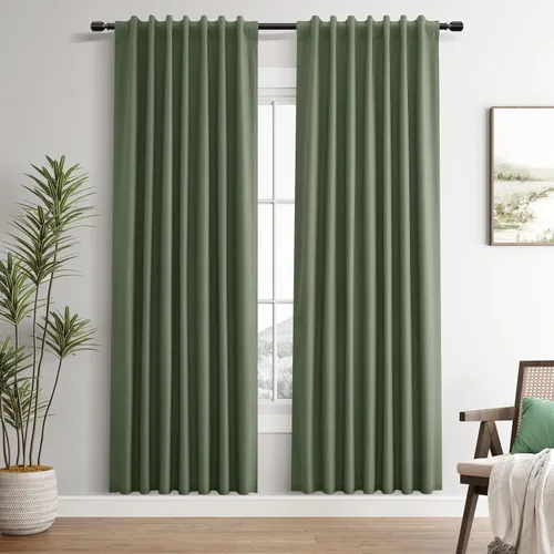 Miniatura 42 de Guken Cortinas opacas de lino, 2 paneles rústicos, elegantes, 100% opacas, con aislamiento térmico, banda de ganchos y trabilla trasera, 52 x 84