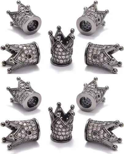Miniatura 17 de AD Beads Corona de diamantes de imitación de circonita con agujero grande, cuentas espaciadoras (10 unidades, corona transparente sobre oro