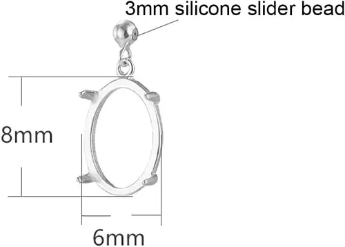 Miniatura 2 de Bandeja colgante de plata de ley 925 para bricolaje, configuración de base de camafeo con cuentas deslizantes de silicona de 0.118 in para 4 x 6/5 x