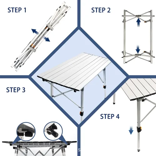 Miniatura 3 de Mesa auxiliar portátil para acampar, mesa de playa plegable de aluminio ultraligera con bolsa de transporte con patas retráctiles para cocinar al