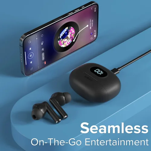 Miniatura 5 de Coby Auriculares inalámbricos con estuche de carga de lectura de batería LCD, mini auriculares intrauditivos Bluetooth con micrófono integrado, Negro