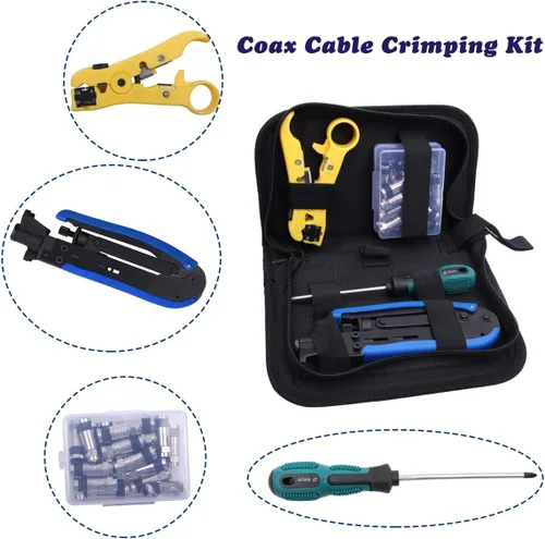 Miniatura 2 de Delgada Kit de crimpadora de cable coaxial, herramienta de compresión coaxial RG6 RG59 RG11 Kit de conector de herramienta de prensado con 20