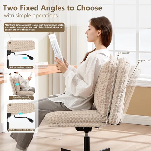 Miniatura 6 de Fizzin Silla cruzada sin brazos, con ruedas cruzadas, asiento de espuma viscoelástica con cojín de respaldo abatible, silla giratoria de respaldo