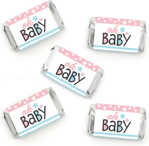 Big Dot of Happiness Baby Gender Reveal – Mini Candy Bar Wrapper Stickers – Equipo Niño o Niña Fiesta Pequeños Favores – 40 unidades