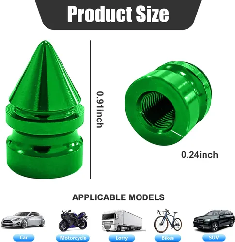 Miniatura 2 de Ziciner 4 tapas de válvula de neumático de automóvil, accesorios de aleación de aluminio con pinchos, cubiertas de vástago de rueda a prueba de Verde
