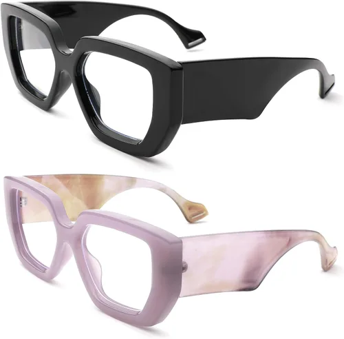 Miniatura 7 de Hycredi Gafas de luz azul de marco grueso para mujeres y hombres, anteojos cuadrados de gran tamaño para juegos de computadora con lente transparente