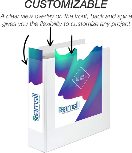 Miniatura 323 de Samsill - Carpeta duradera de 5 pulgadas, fabricada en los Estados Unidos, con anillos en D, transparente y personalizable, color blanco