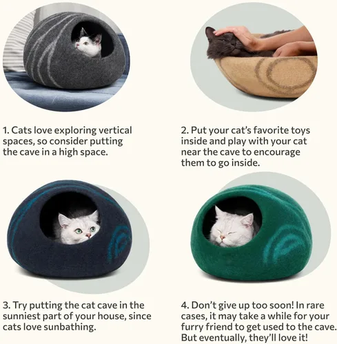 Miniatura 7 de MEOWFIA Cat Cave - Cama de fieltro prémium para gatos de interior, hecha a mano, 100% lana merino (aguamarina, mediana)