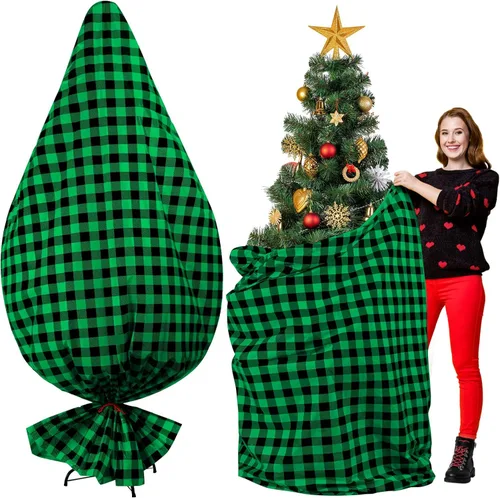 Teling Bolsa de almacenamiento para árbol de Navidad, bolsa de plástico para quitar y desechar árbol de Navidad (9 pies, negro y verde)