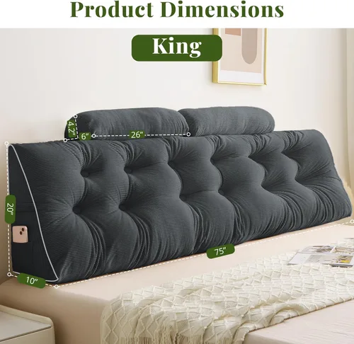 Miniatura 6 de Sasttie Almohada de Cabecero King, Almohada de Cuña para Cabecero de Cama para Sentarse, Almohadas de Soporte de Espalda para Leer, Sentarse
