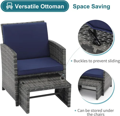 Miniatura 5 de OC Orange-Casual Juego de muebles de patio de 6 piezas con otomana, juego de silla y mesa de mimbre gris para exteriores, muebles de balcón