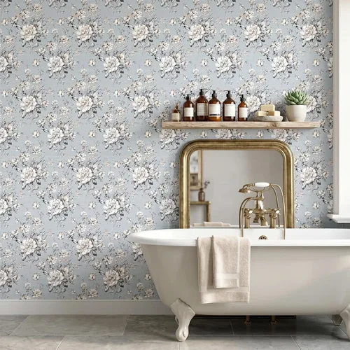 Miniatura 6 de ReWallpaper Papel tapiz azul para despegar y pegar, papel tapiz vintage azul y blanco, papel de pared adhesivo extraíble con flores, papel