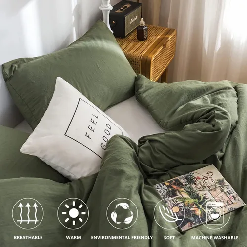 Miniatura 5 de COTTEBED Juego de edredón ultrasuave para cama King, para uso en todas las estaciones, peso ligero con microfibra de algodón lavado cálida y Verde