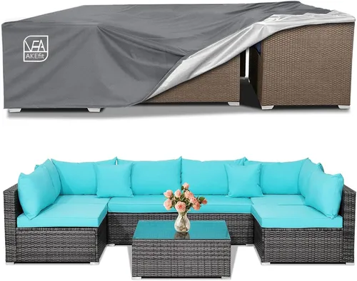 Miniatura 13 de AKEfit Fundas para Muebles de Patio, 500D Impermeable de Servicio Pesado para Mesa de Patio Cuadrada y Rectangular para Exteriores y Fundas de Negro