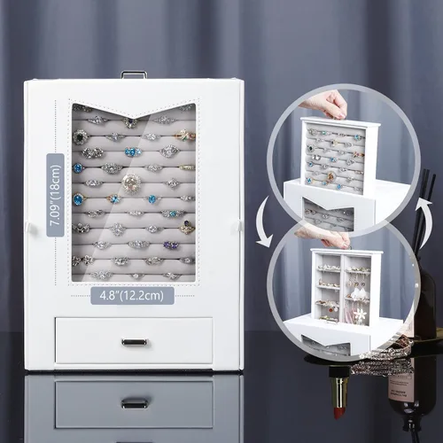 Miniatura 2 de Homde Organizador de joyas con ganchos de ventana de cristal real, regalo para mujeres, caja de joyería para collares, anillos, aretes, pulseras