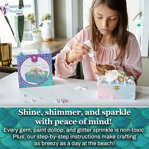 Miniatura 4 de Pinwheel Crafts Kit de Caja de Joyas DIY de Sirena para Niñas de 6+ Años - 530 Piezas Haz Tu Propia Caja de Joyas, Kits de Manualidades DIY