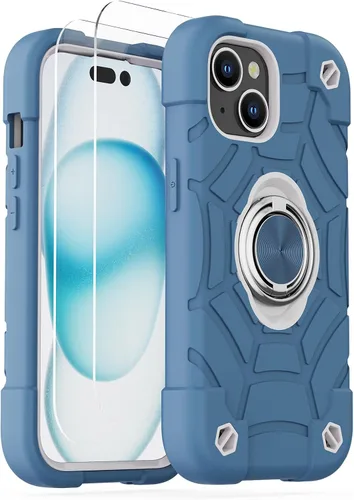 Miniatura 23 de KCJ Funda para iPhone SE 2022/2020, iPhone 8/7/6/6S, con [2×Protectores de Pantalla][Soporte de Anillo] Silicona Suave+PC Duro Protección Completa