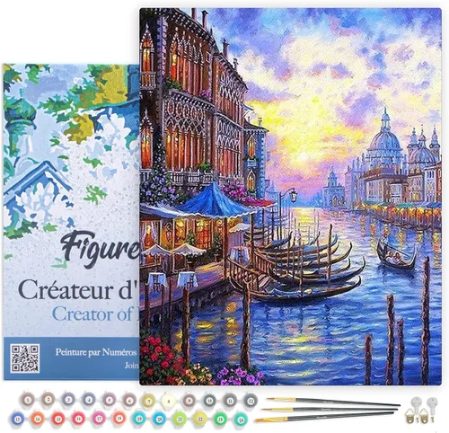 Miniatura 40 de Figured'Art - Juego de pintura por números, lienzo enrollado sin marco, para manualidades, para adultos, 16 x 20 pulgadas, jarrón de peonías