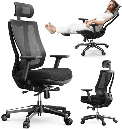 OdinLake L2 Ergo PRO 633 - Silla de oficina ergonómica con reposapiés, profundidad de asiento ajustable, reposabrazos 3D y soporte lumbar, respaldo
