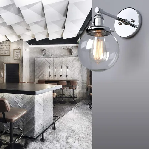 Miniatura 4 de Phansthy Aplique de pared industrial con forma de globo con toldo de cristal transparente de 5.9 pulgadas (cromado)