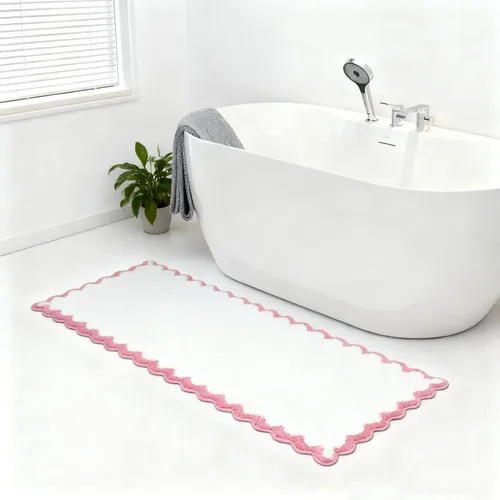 Miniatura 36 de ORTIGIA Pequeña y Linda Alfombra de Baño con Volados, Alfombras de Baño de Microfibra de Lujo en Blanco y Rosa, Antideslizante, Lavable, de Secado
