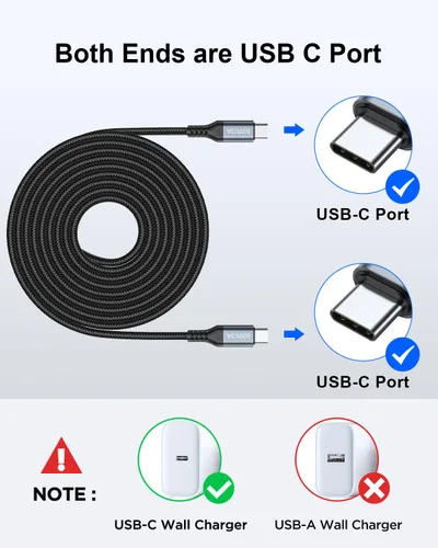 Miniatura 5 de Cable USB C a USB C de 20 pies (solo carga), cable de carga tipo C extra largo de 20 pies, cable de alimentación de carga rápida trenzado de nailon