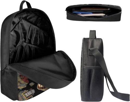 Miniatura 9 de HUGS IDEA Juego de 3 bolsas escolares con aislamiento térmico para el almuerzo, estuche para lápices