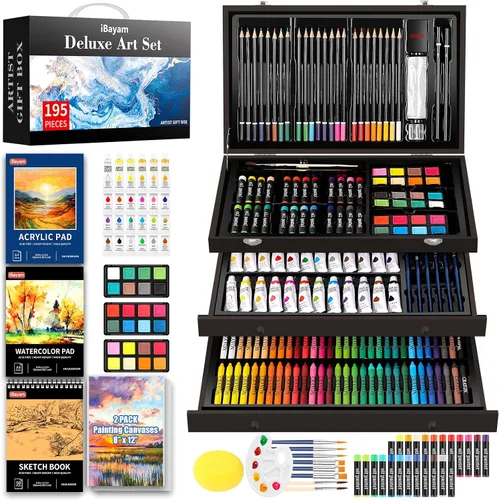 iBayam Juego de Arte Deluxe, Caja de Regalo para Artista de 195 Piezas, Kit de Dibujo y Pintura de Artes y Manualidades, Suministros de Arte para
