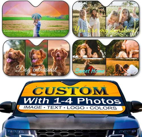 Parasol personalizado para parabrisas de automóvil Visera solar personalizada con 1-4 fotos Añade tu propia foto Logotipo Texto Plegable Reflectante